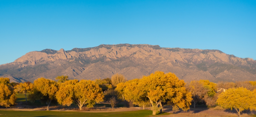 The Sandia Mountains in evening autumn glow